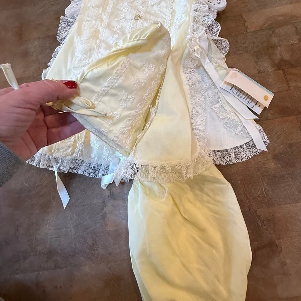 Vintage Sears Fashions for Tiny Tots Pale Yellow Baby Dress with White Lace Trim